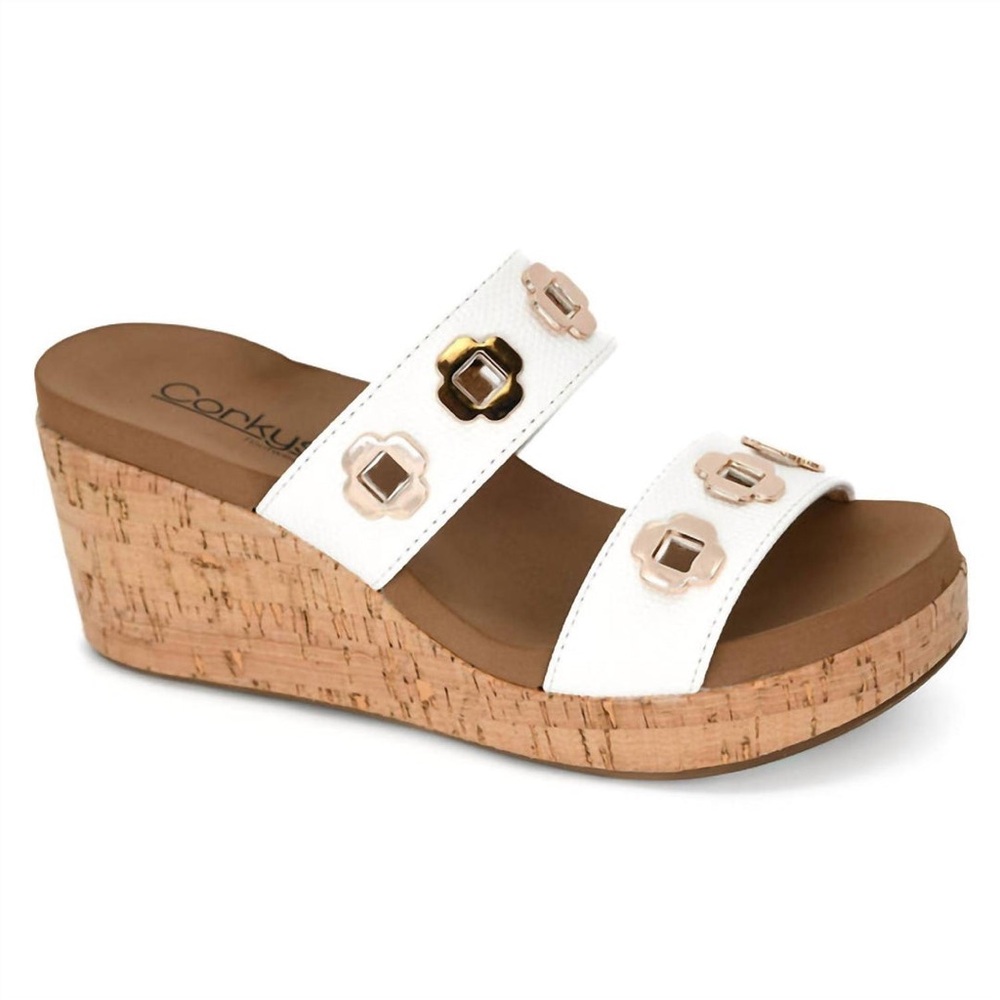 Corkys White and Tan Wedge Sandals